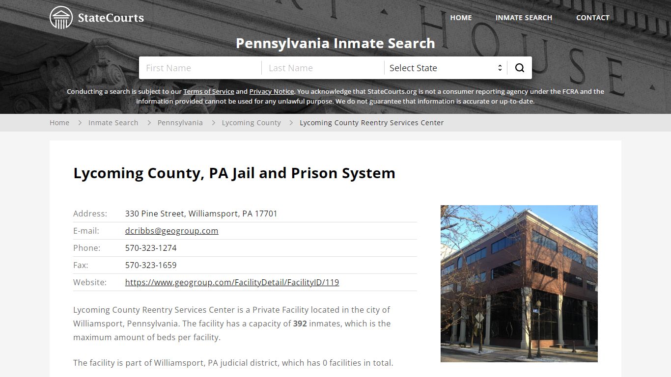 Lycoming County Reentry Services Center Inmate Records ...