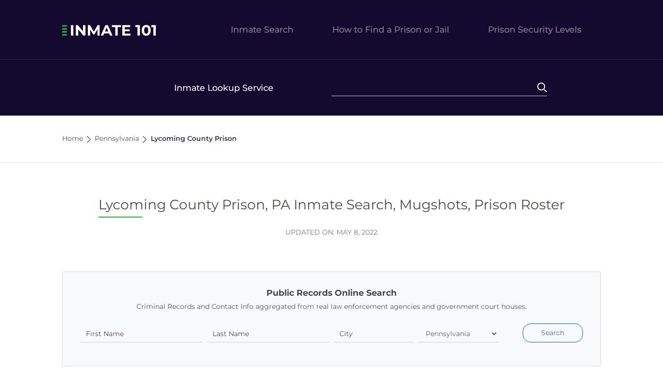 Lycoming County Prison, PA Inmate Search, Mugshots, Prison ...